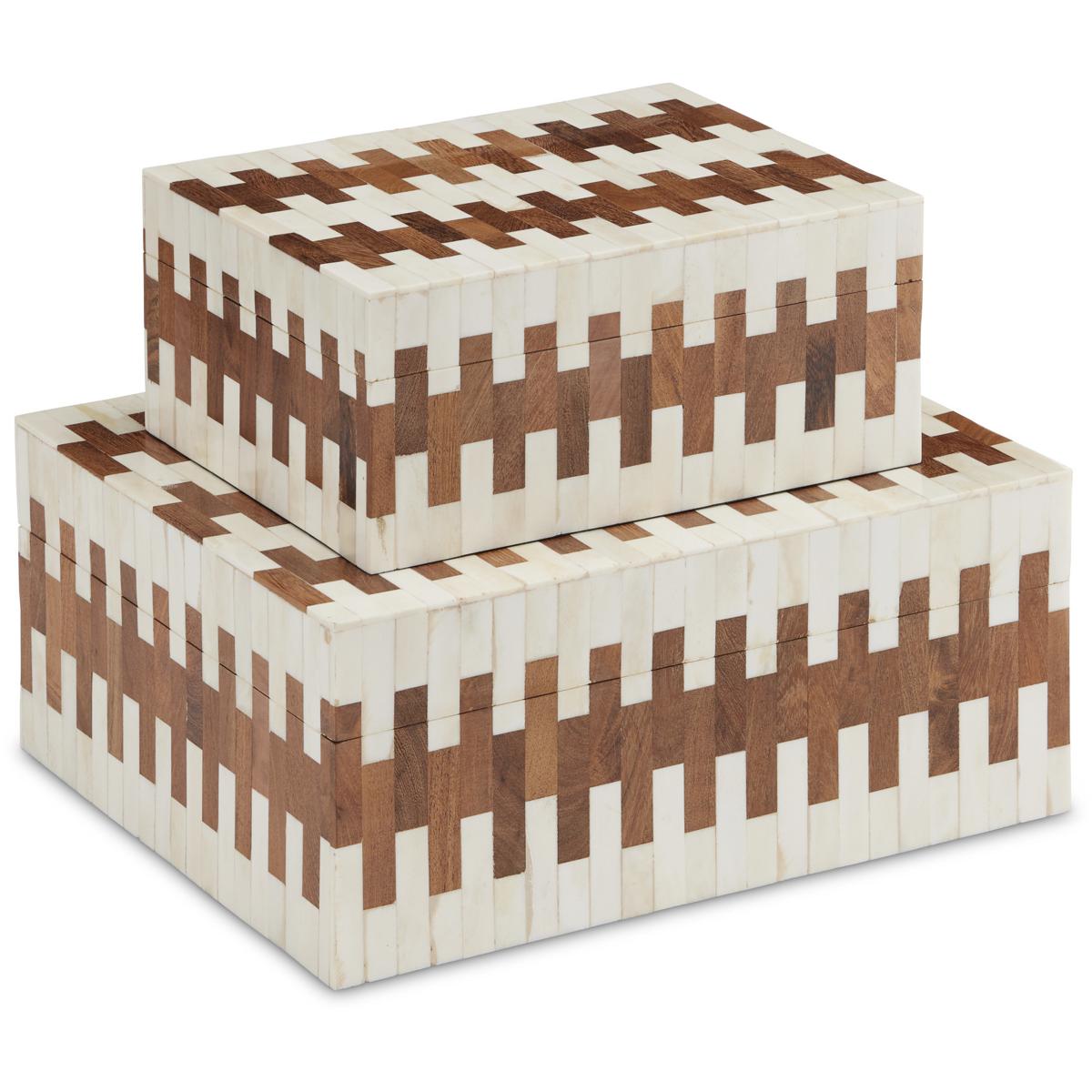 Currey & Company 1200-0635 Tia 9 inch White and Natural Boxes, Set of 2
