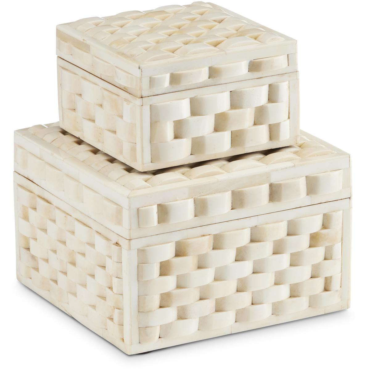 Gelianne Modern Classic Natural Bone Fluted Decorative Box - Set of 2