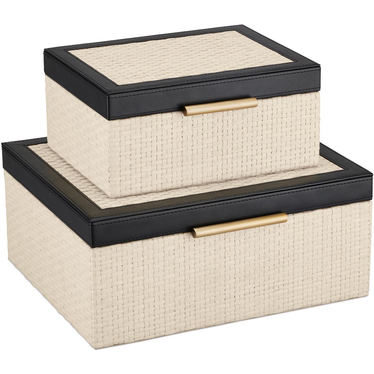 Currey & Company 1200-0668 Deanna 9 inch Ivory and Black and Brushed Brass and Beige Boxes, Set of 2