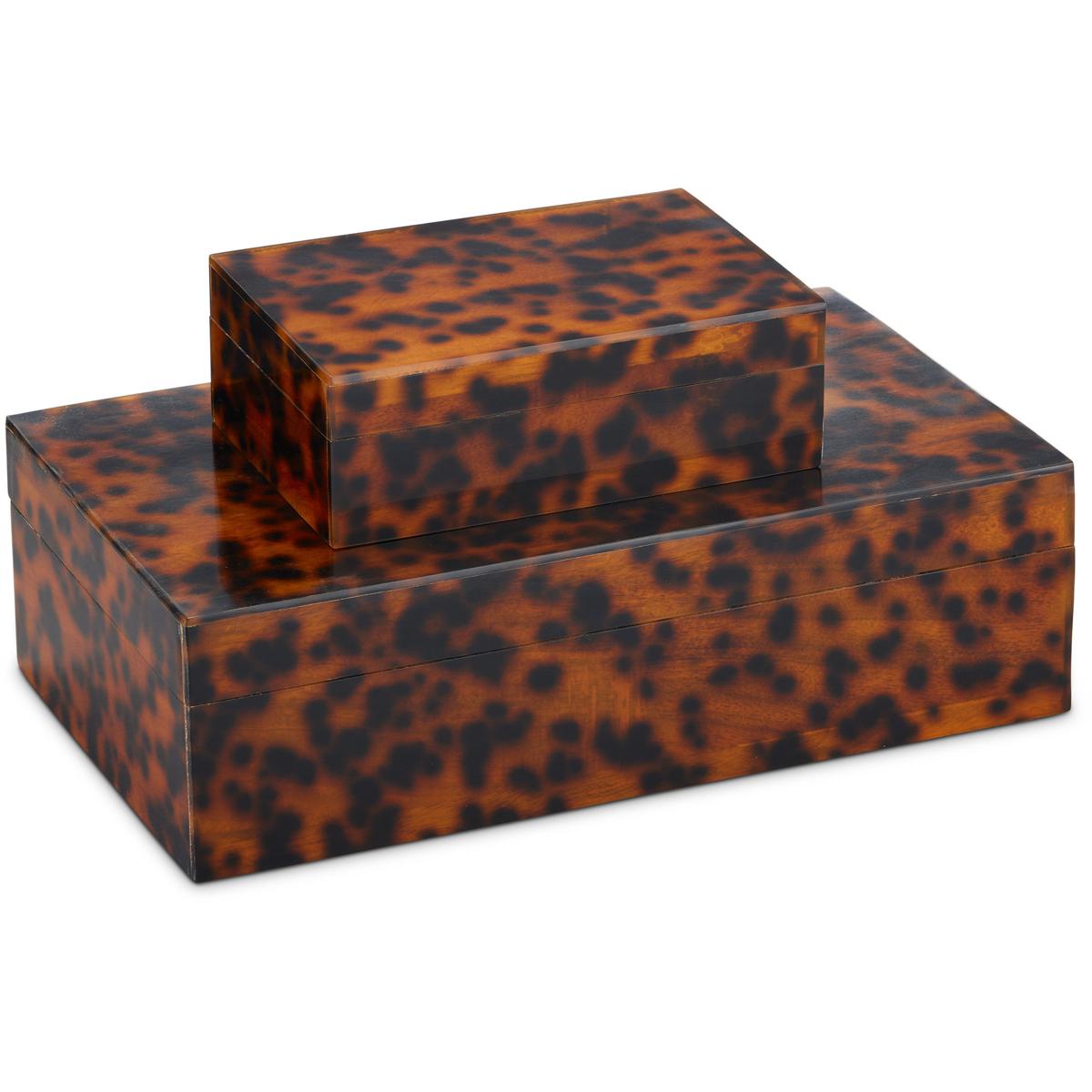 Currey & Company 1200-0737 Faux Tortoise 6 inch Brown and Black Boxes, Set of 2