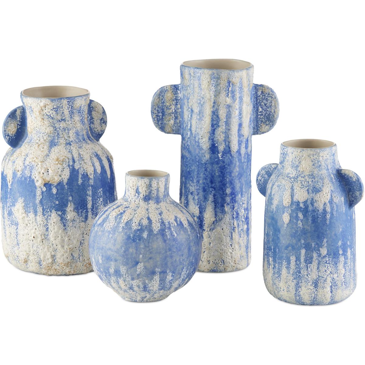 Currey and Company Paros Blue Vase Set of 4 Vase-Urn Paros - 1200-0738 - Traditional