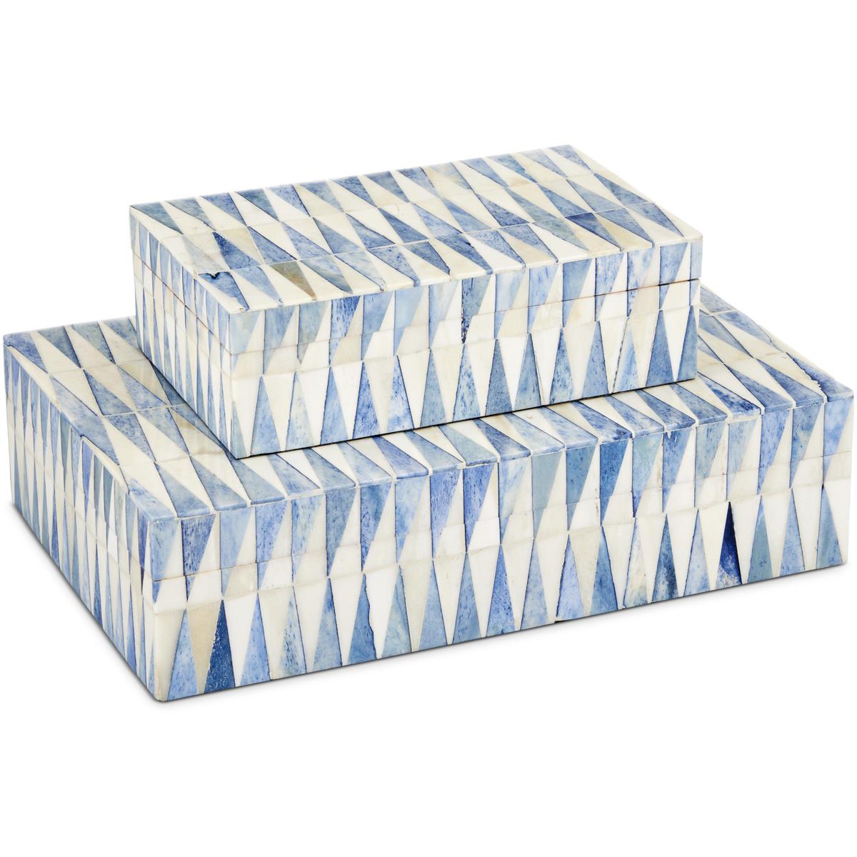 Currey & Company 1200-0762 Nadene 8 inch Blue and White Boxes, Set of 2