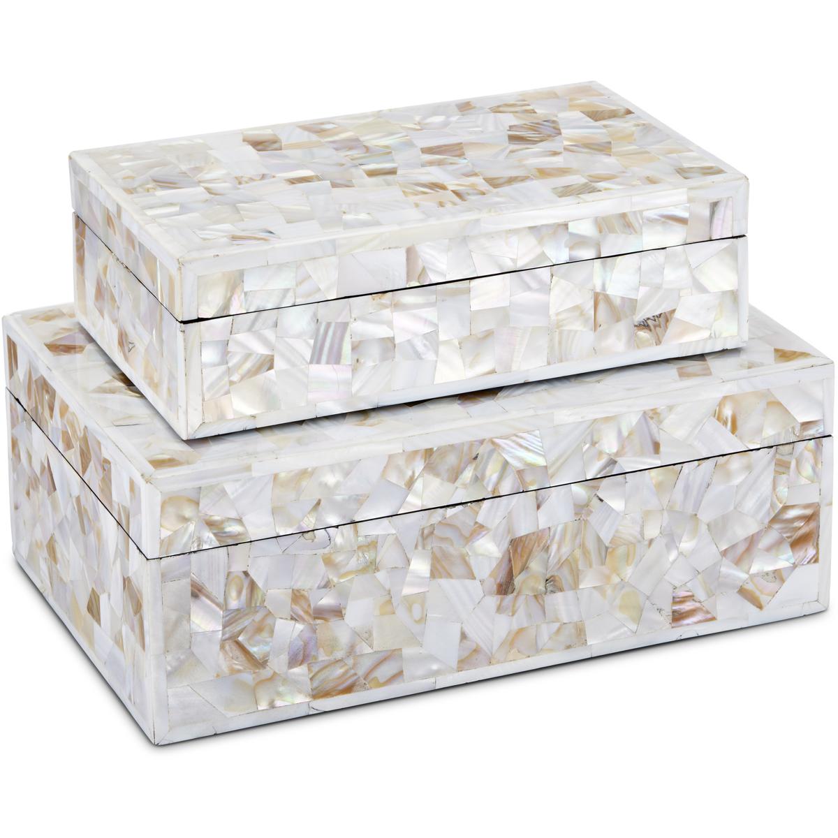 Currey & Company 1200-0770 Uma 10 inch Natural and White Boxes, Set of 2