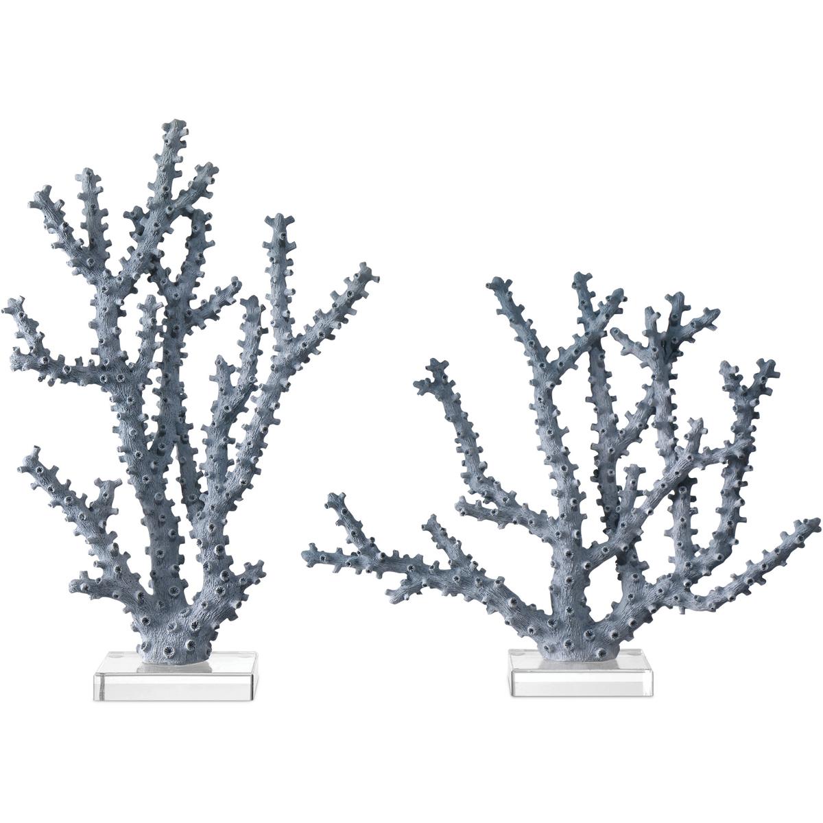 Currey & Company 1200-0797 Blue Coral 12.25 X 10.75 inch Sculptures, Set of 2