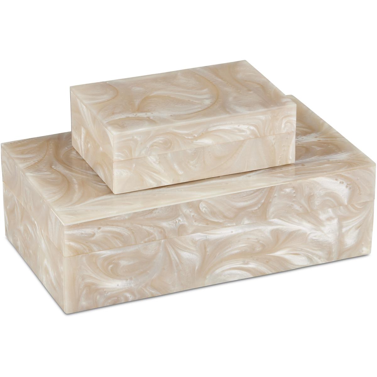Currey & Company 1200-0800 Perlas 6 inch Ivory and Natural Boxes, Set of 2