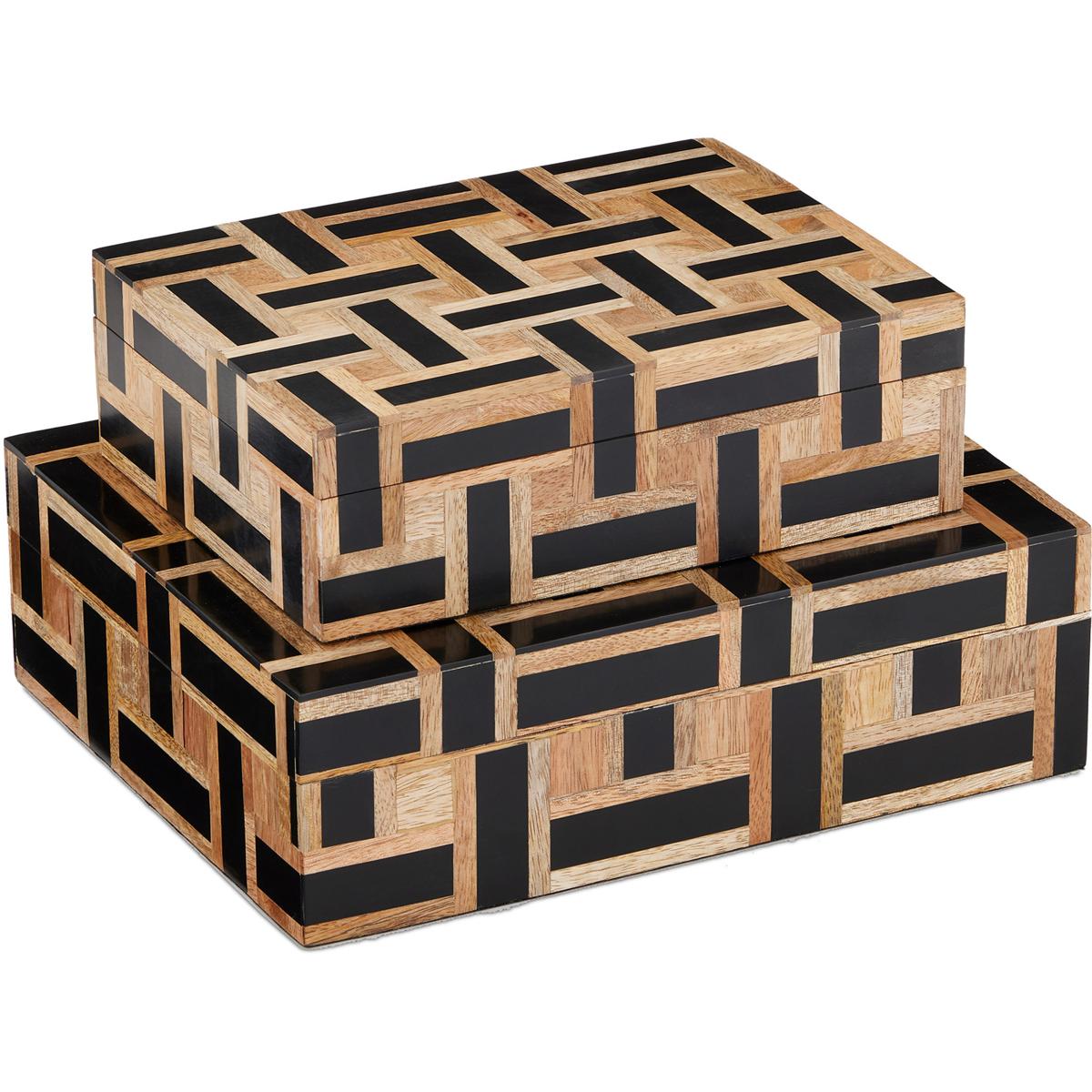 Currey & Company 1200-0898 Aarna 8 inch Natural and Black Boxes, Set of 2