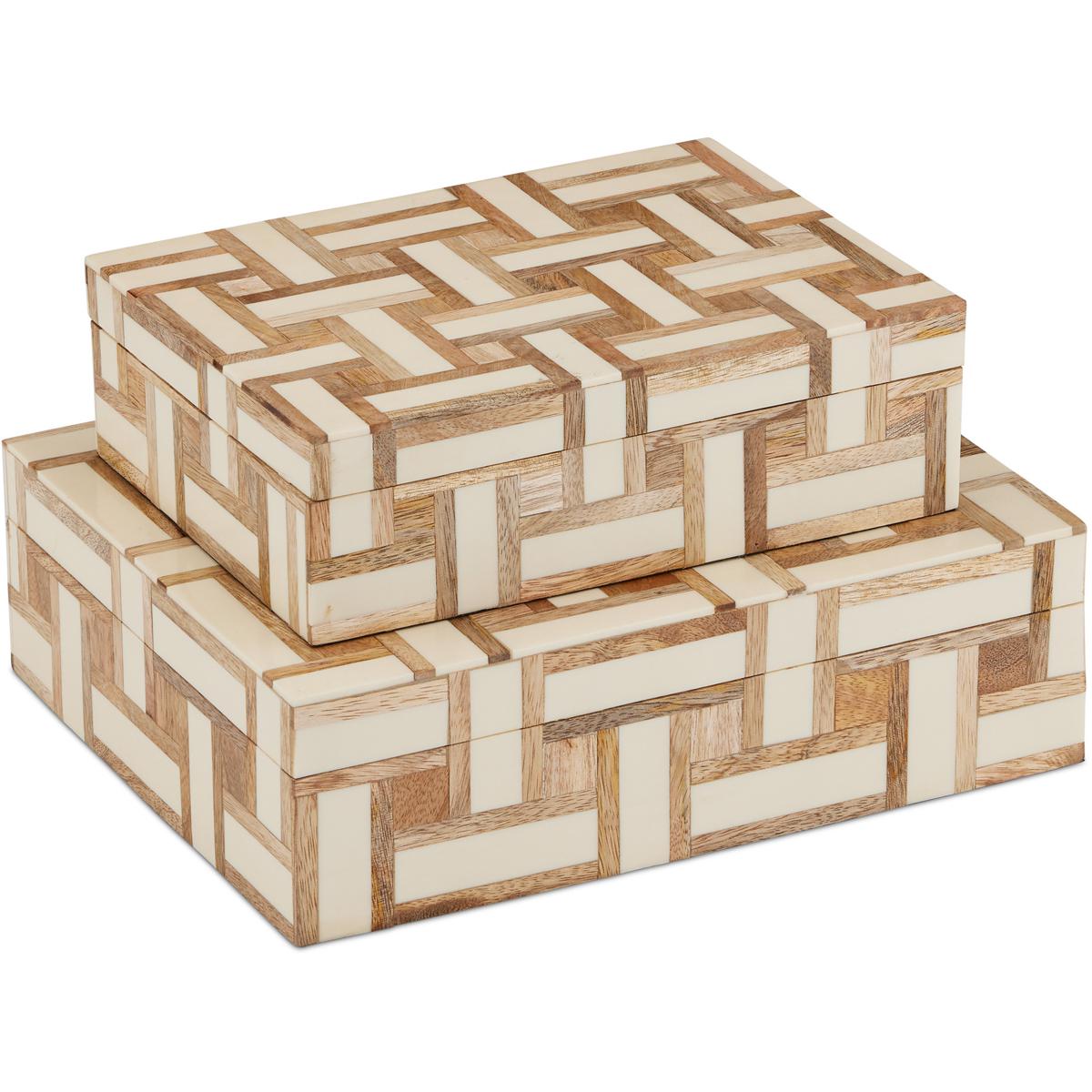 Currey & Company 1200-0899 Aarna 8 inch Natural and Ivory Boxes, Set of 2