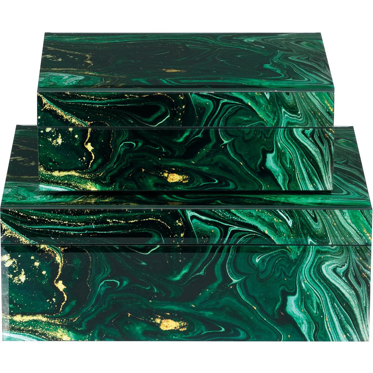 Currey & Company 1200-0924 Interstellar 7.75 inch Dark Green Boxes, Set of 2