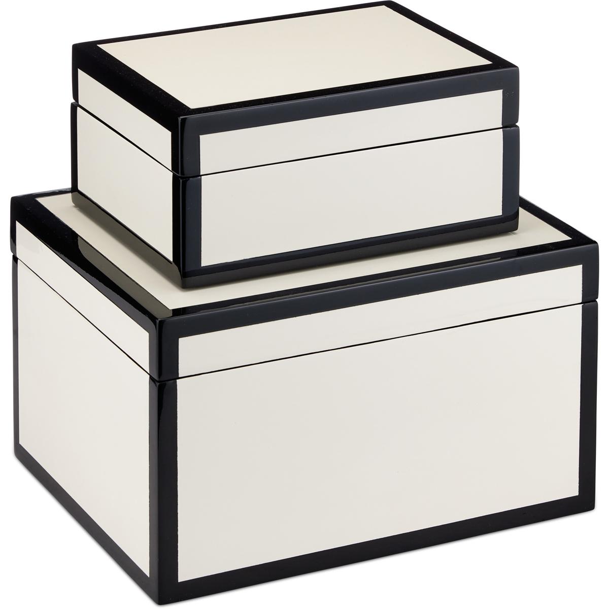 Currey & Company 1200-0972 Ivory Lacquer 8 inch Ivory and Black Boxes, Set of 2