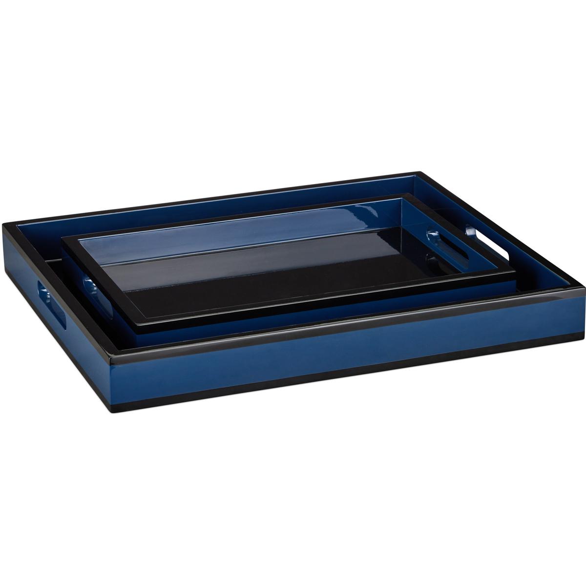 Currey & Company 1200-1018 Navy Lacquer Navy and Black Trays, Set of 2