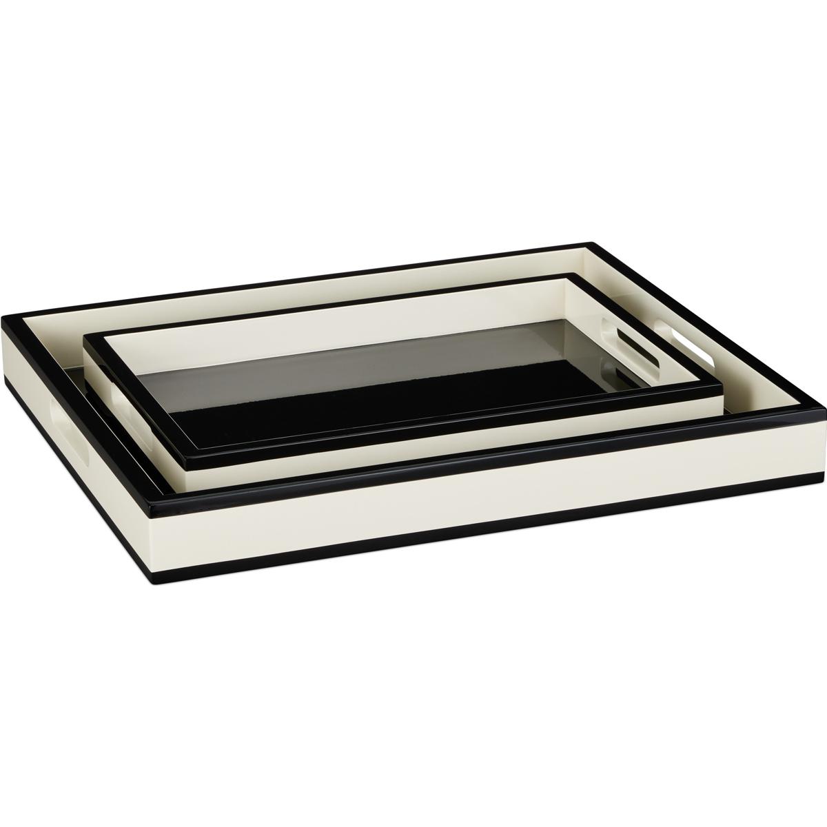 Currey & Company 1200-1019 Ivory Lacquer Ivory and Black Trays, Set of 2
