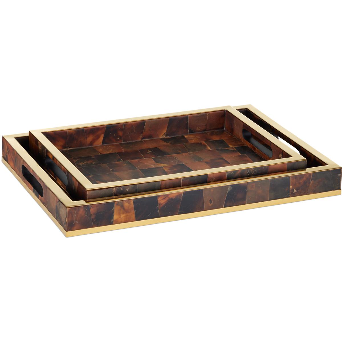 Currey & Company 1200-1022 Casey Natural and Brass Trays, Set of 2