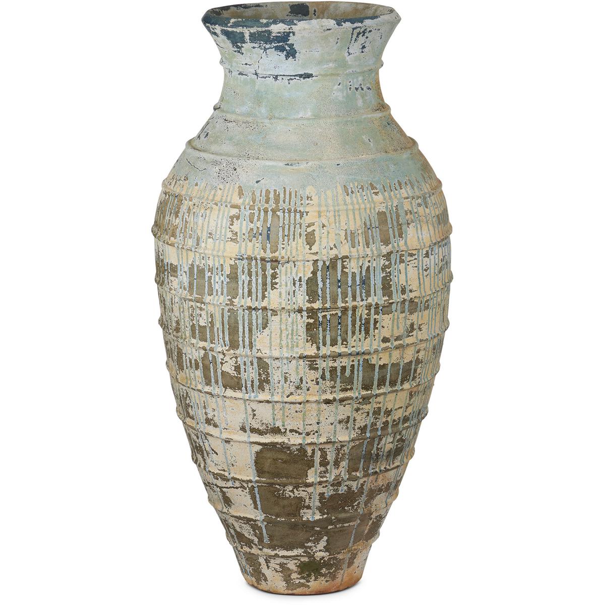 Currey & Company 2200-0061 Lipari Antique White and Blue Drip Outdoor Urn, Extra Large