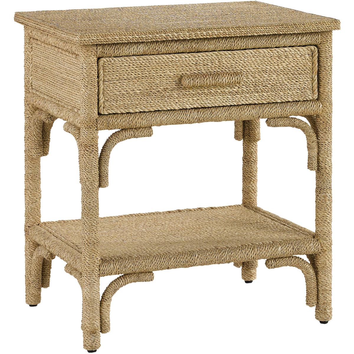 Olisa Rope Nightstand - Natural/Washed Wood - Currey & Company | Night Table, Bedside Shelf - Black, Offers Convenience, Storage