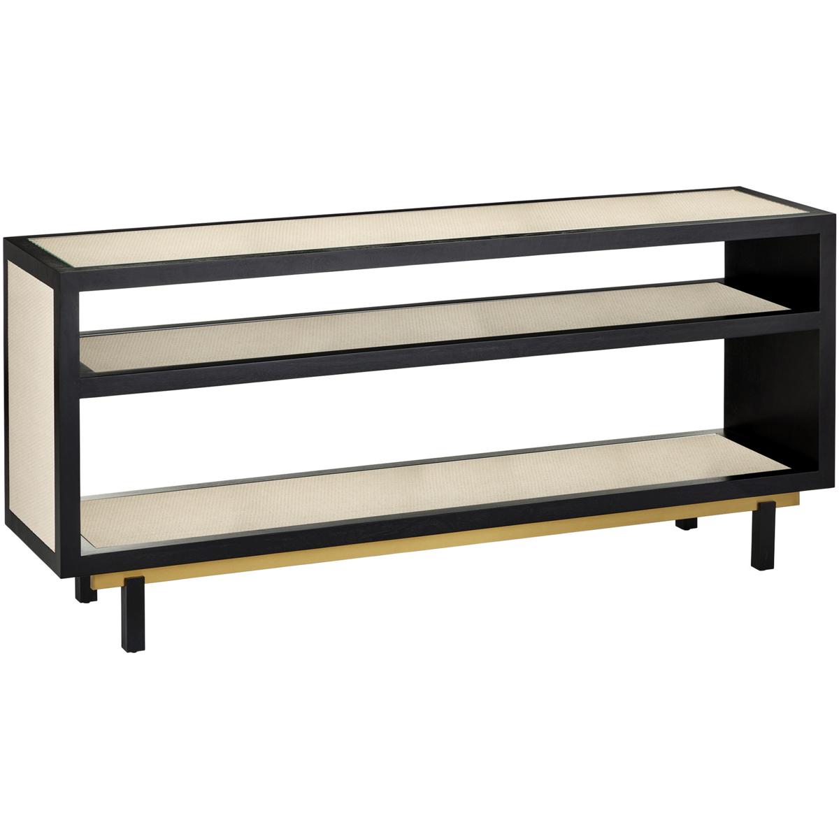 Currey & Company 3000-0318 Deanna 72 inch Ivory and Black and Brushed Brass and Clear Console Table