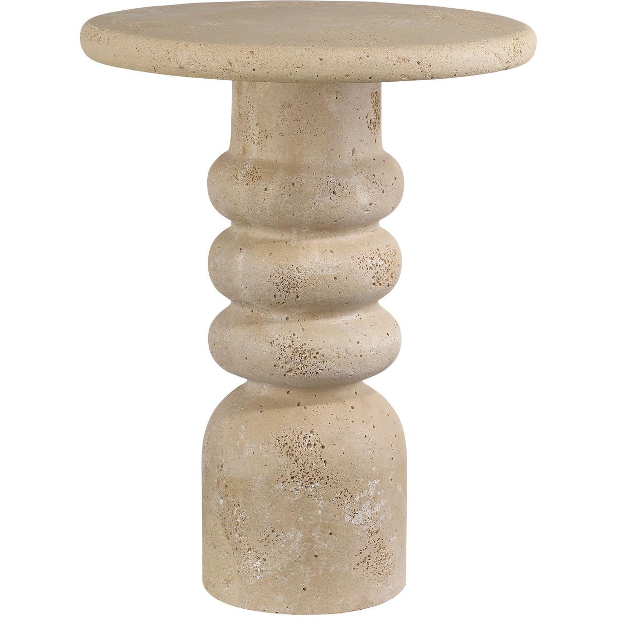 Melanie Modern Classic Beige Concrete Round Pedestal Accent Table