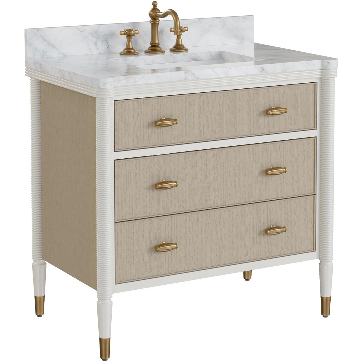 Currey & Company 3800-0018 Aster 36 X 34 inch Off-White and Fog and Natural and White and Polished Brass Bath Vanity Sink