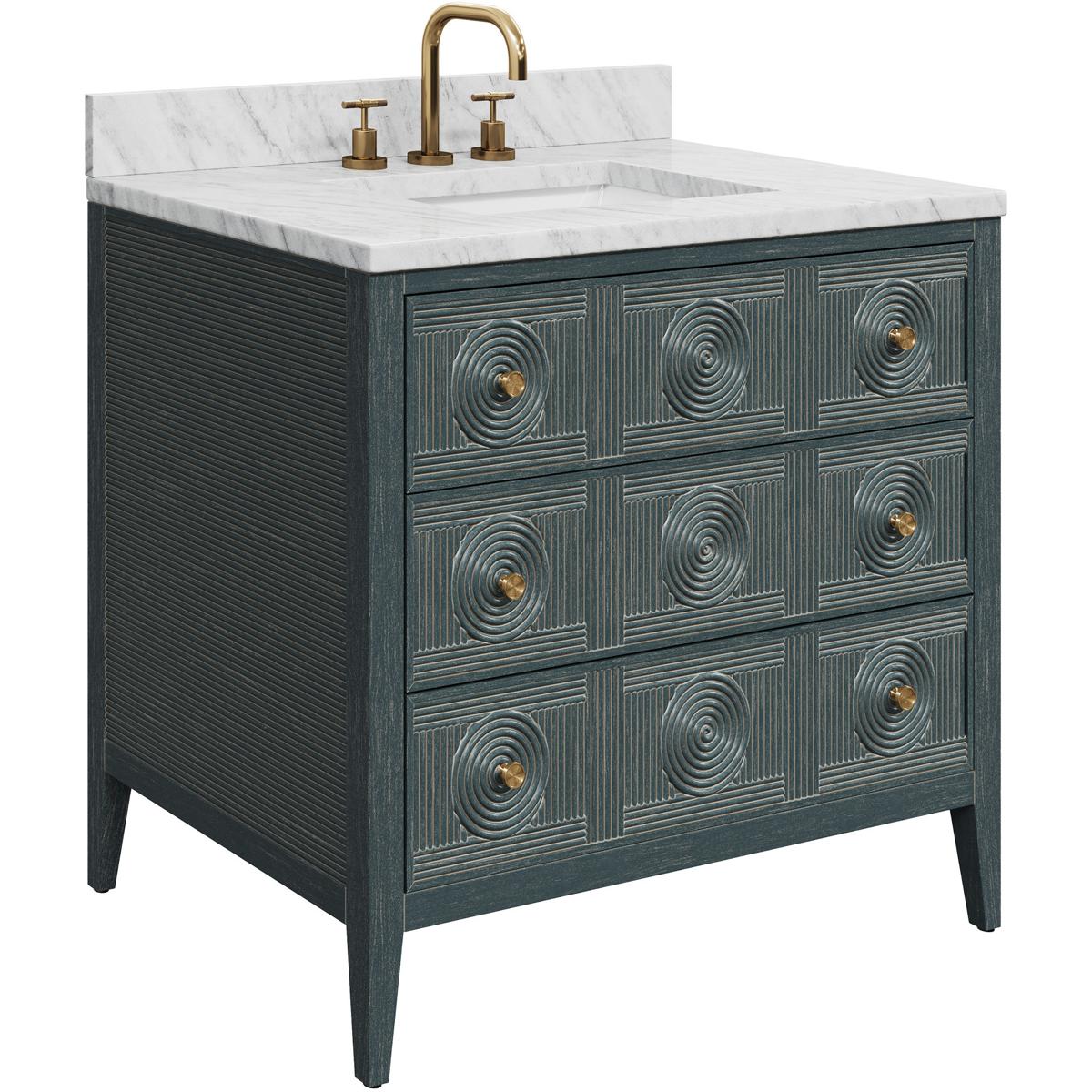 Currey & Company 3800-0019 Santos 36 X 34 inch Vintage Navy and Natural and White and Brushed Brass and Polished Nickel Bath Vanity Sink