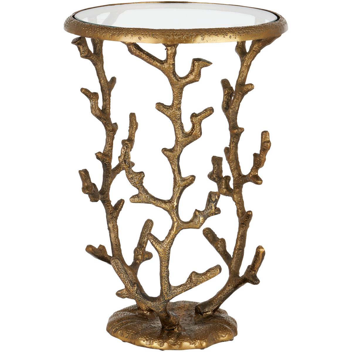 Currey & Company 4000-0141 Coral 14 inch Antique Brass and Clear Accent Table