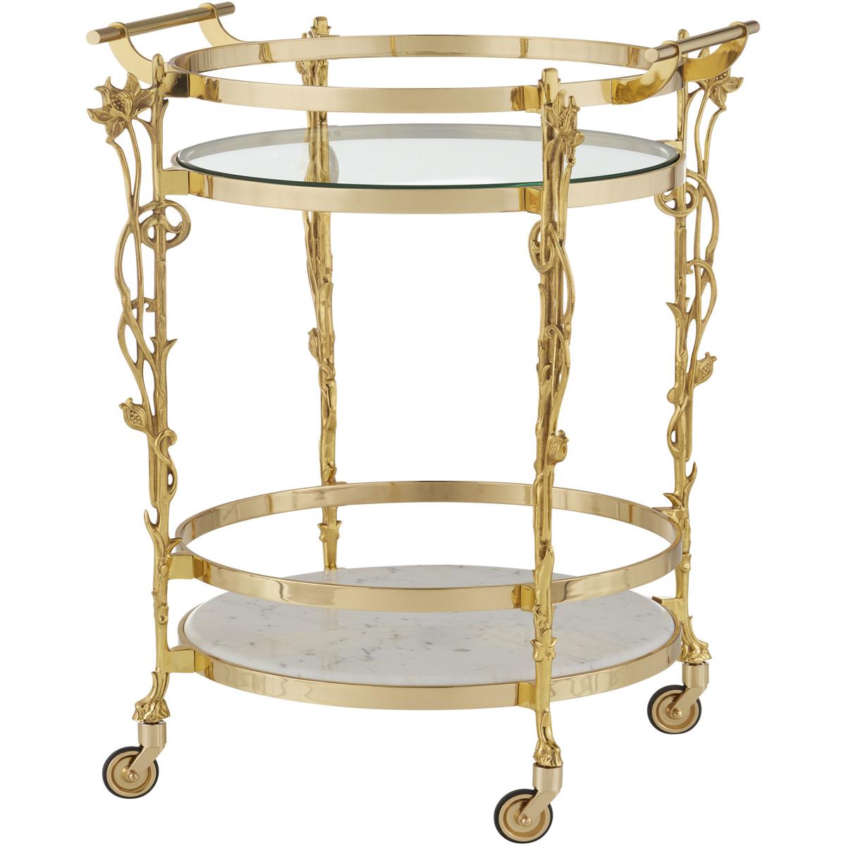 Currey & Company 4000-0206 Fiore Polished Brass and Clear and Natural Bar Cart
