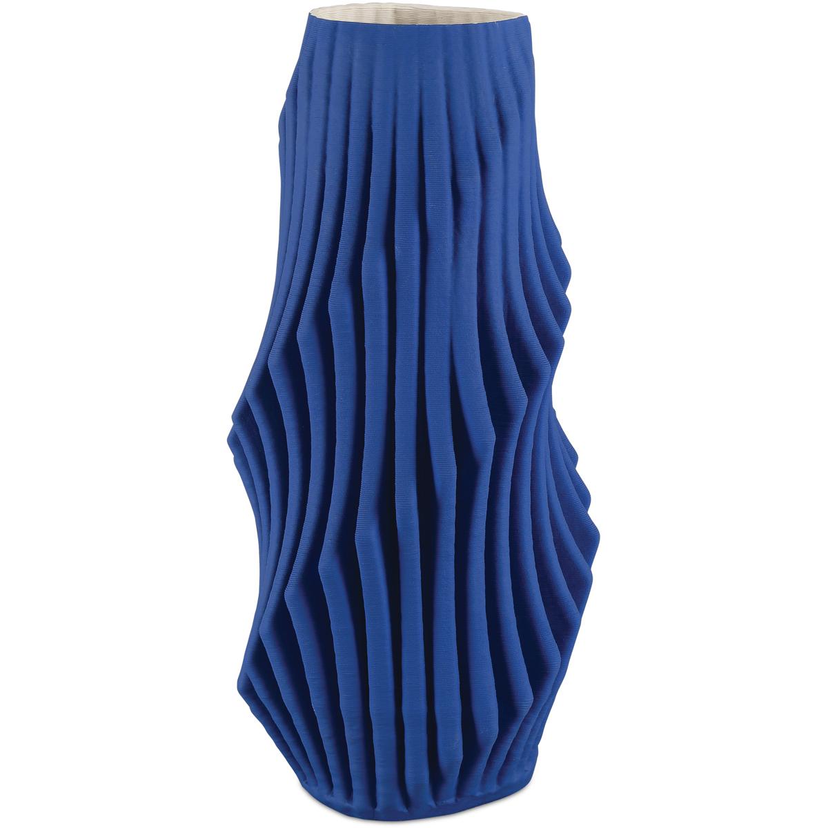 Currey & Company 1200-0893 Blue Pleat 16.75 X 8.25 inch Vase, Large