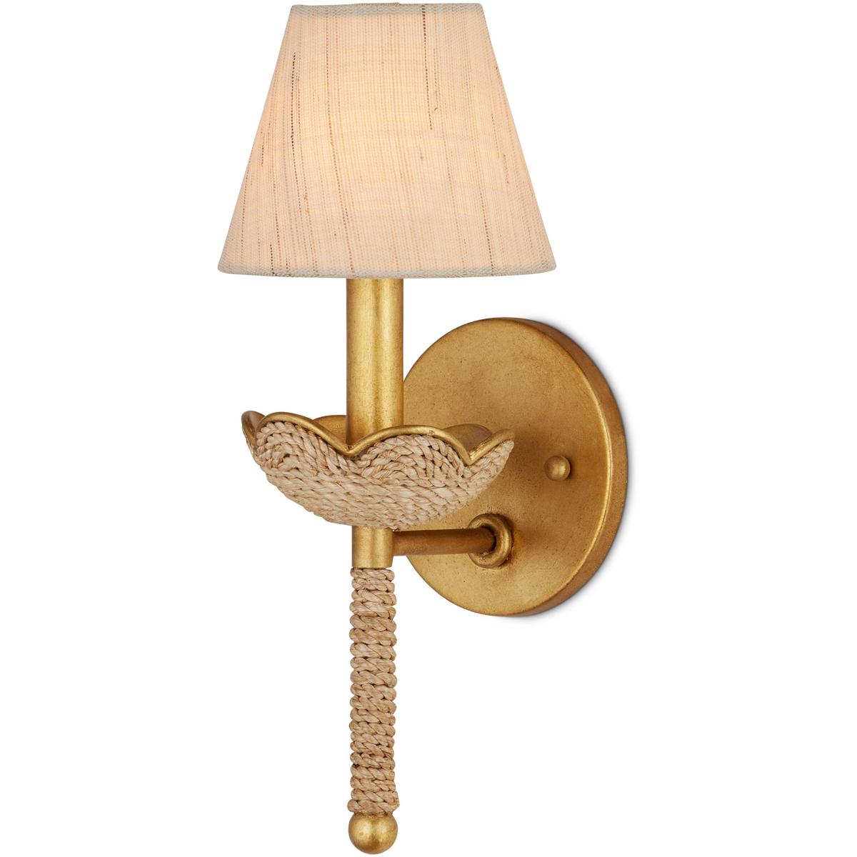 Currey & Company Vichy Wall Sconce Suzanne Duin Collection, Gold Leaf/Natural Linen Shade | 5000-0248