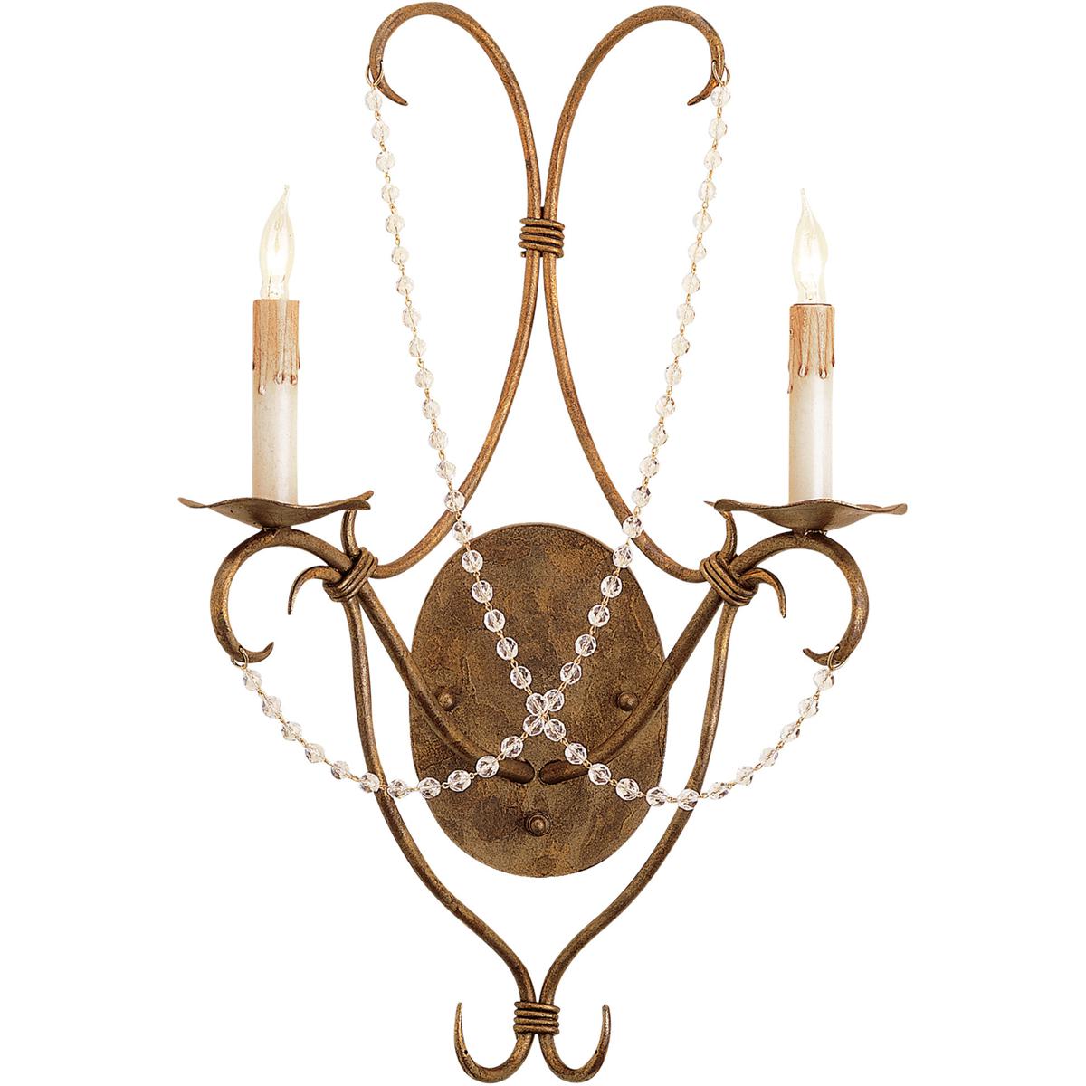 Currey & Company 5880 Crystal Lights 2 Light 14 inch Rhine Gold Wall Sconce Wall Light