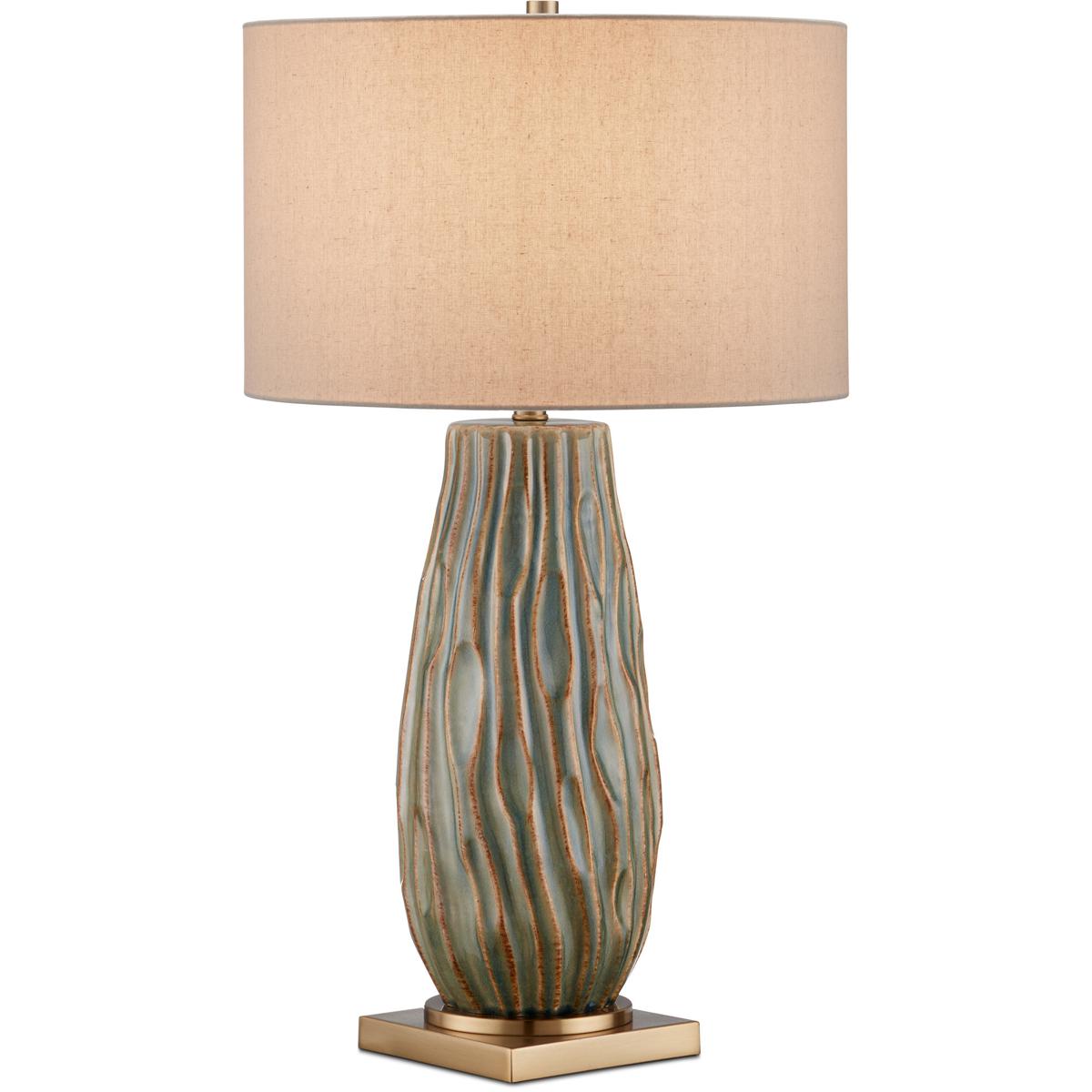Currey & Company 6000-0963 Water-borne 31.25 inch 150 watt Forest Reactive and Antique Brass Table Lamp Portable Light