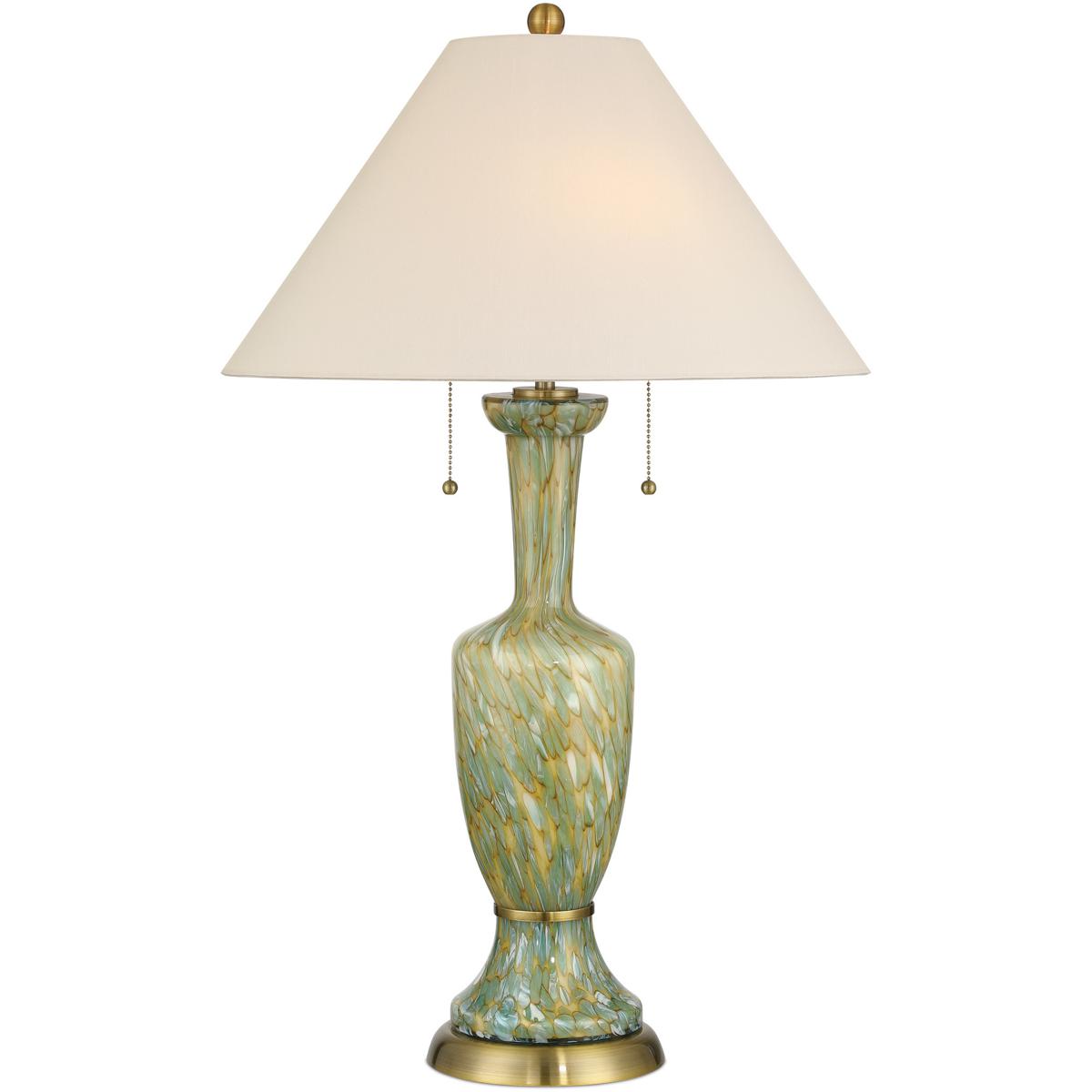 Currey & Company 6000-1069 Classico 32.5 inch 75 watt Green and Beige and Antique Brass Table Lamp Portable Light