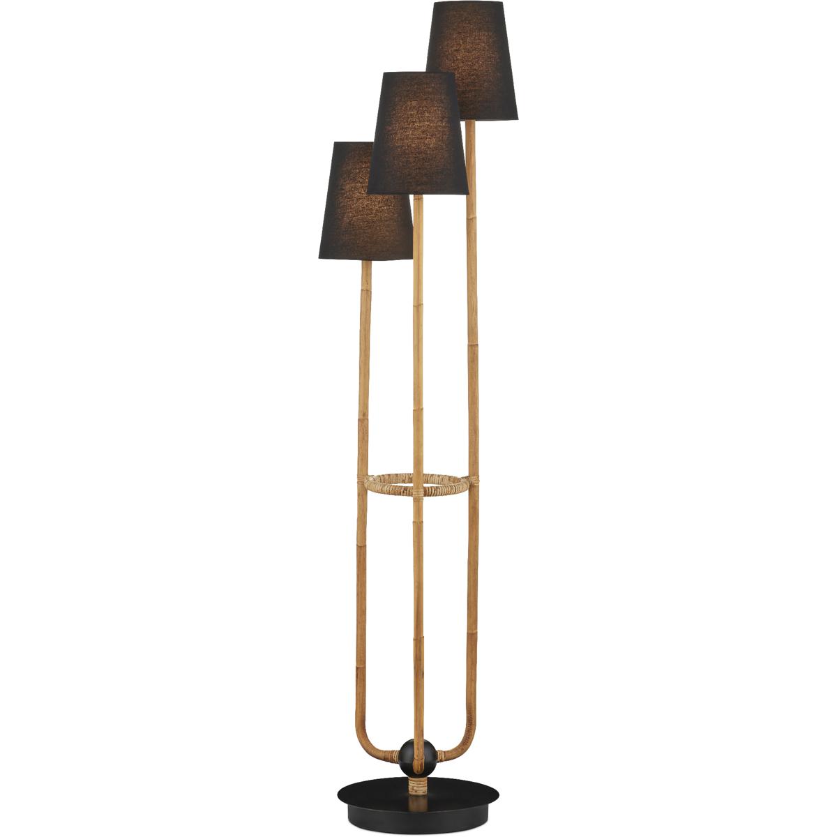 Currey & Company 8000-0159 Triptych 70.5 inch 40 watt Natural Rattan/Satin Black Floor Lamp Portable Light