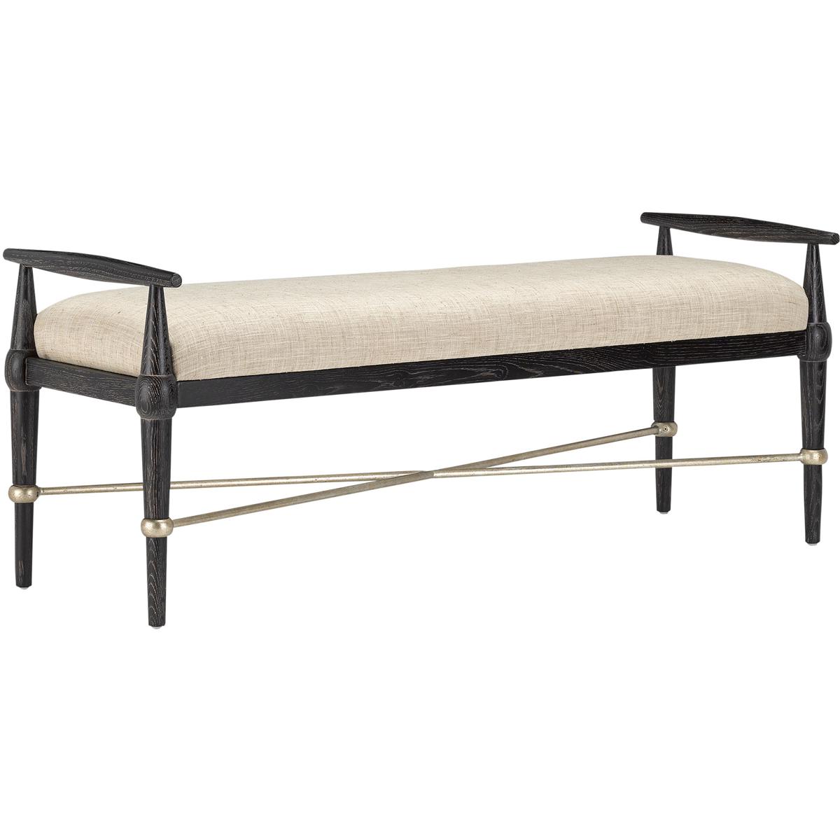 Currey & Company 7000-0052 Perrin Ebonized Wood and Silver Granello and Finn Natural Bench