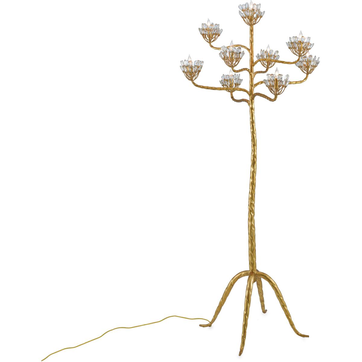Currey & Company 8000-0045 Agave Americana 72 inch 60 watt Clear and Dark Contemporary Gold Leaf Floor Candelabra Portable Light, Marjorie Skouras Col