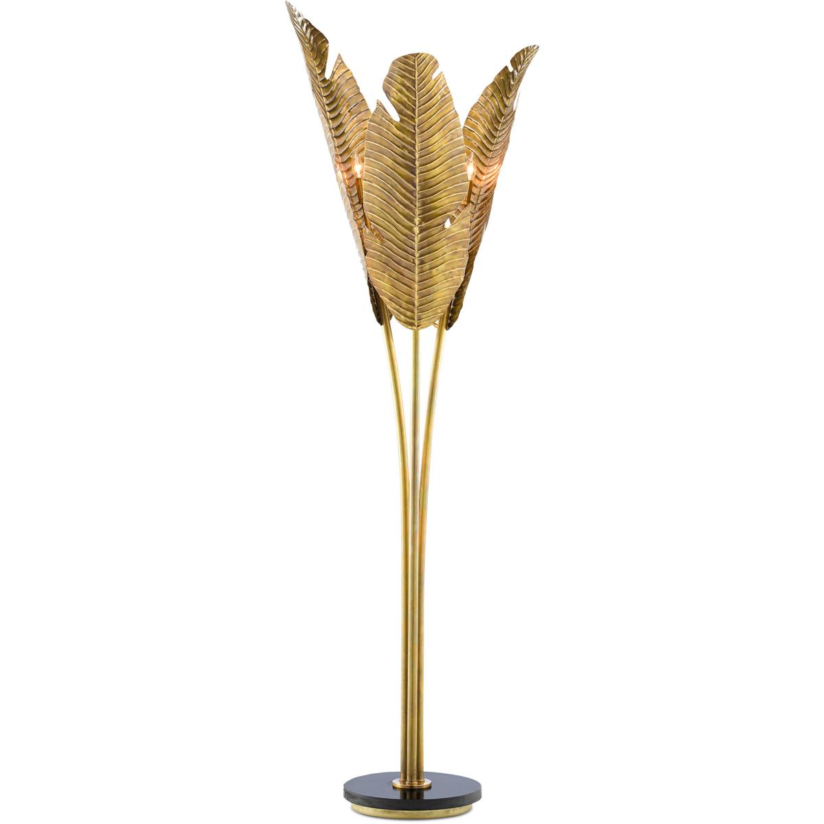 Currey & Company 8000-0071 Tropical 83.5 inch 40 watt Vintage Brass and Black Floor Lamp Portable Light, Large