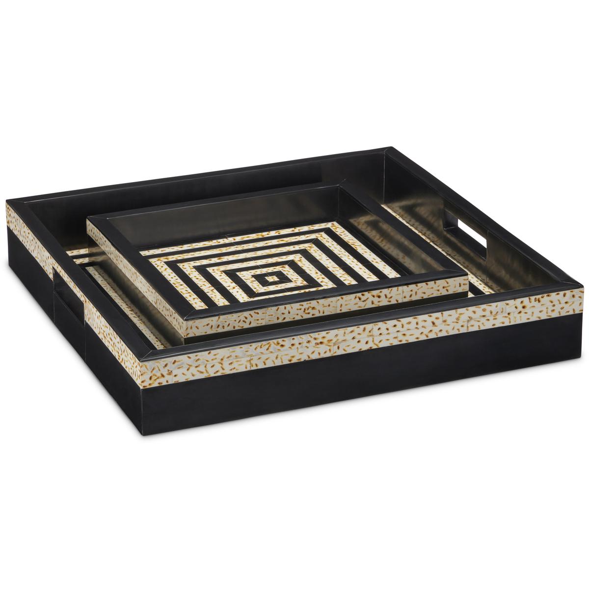 Currey & Company 1200-0637 Taurus Black and White Trays, Set of 2