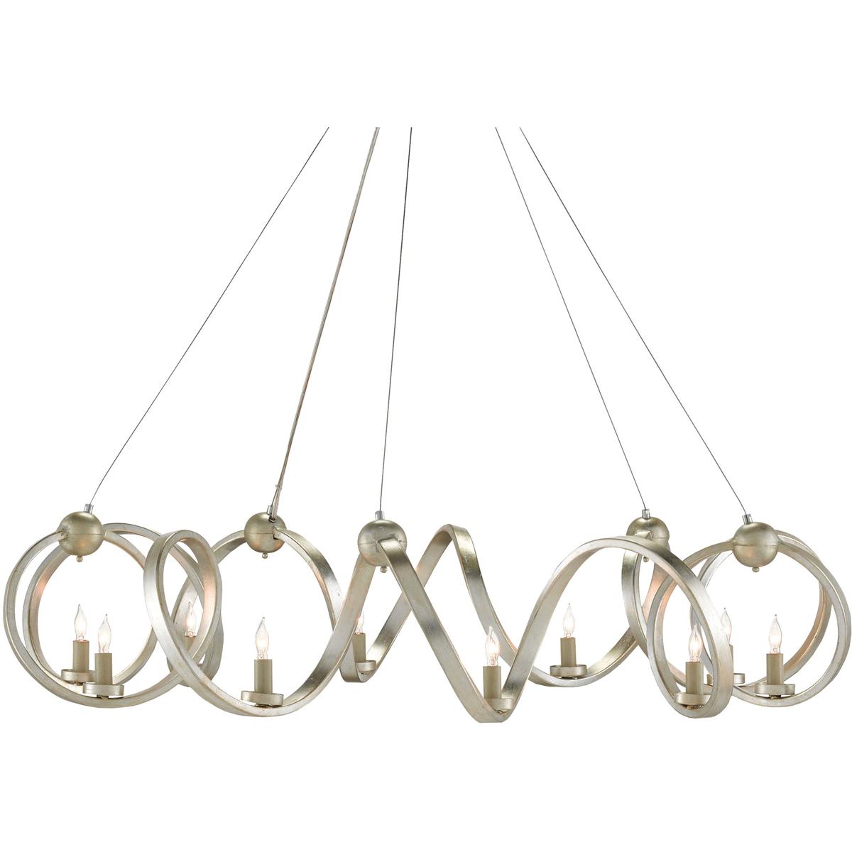 Currey & Company 9000-0059 Ringmaster 10 Light 46 inch Contemporary Silver Leaf Chandelier Ceiling Light