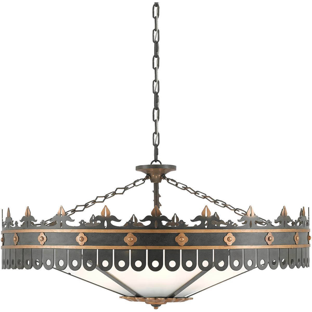 Currey & Company 9000-0181 Berkeley 6 Light 40 inch Antique Gold and Moss Gray Chandelier Ceiling Light, Bunny Williams Collection