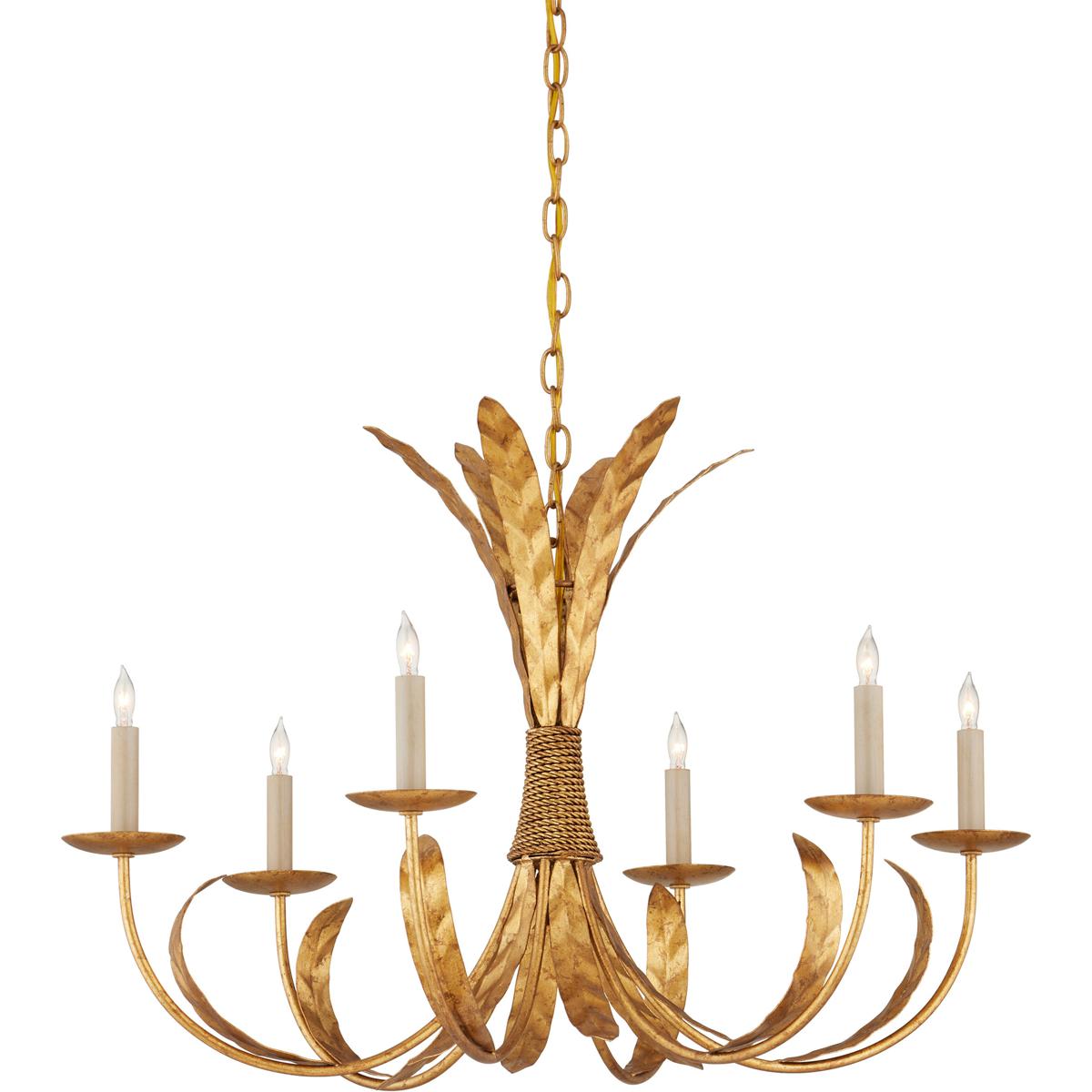 Currey & Company 9000-0186 Bette 6 Light 33 inch Grecian Gold Leaf Chandelier Ceiling Light, Bunny Williams Collection