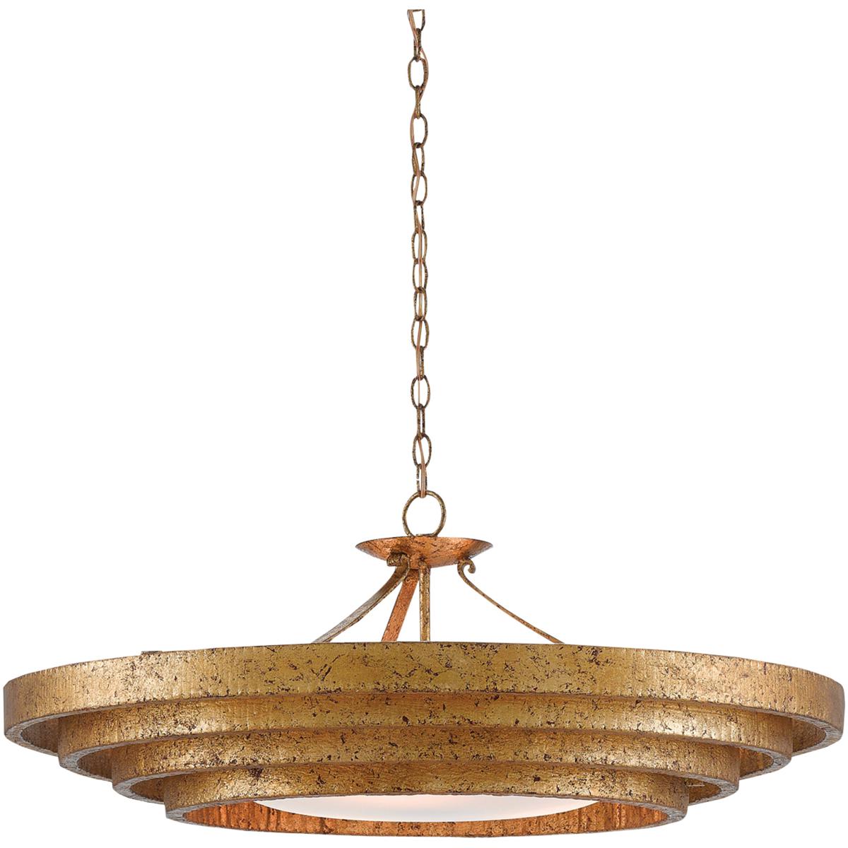 Currey & Company 9000-0187 Belle 3 Light 36 inch Gold Leaf Chandelier Ceiling Light, Bunny Williams Collection