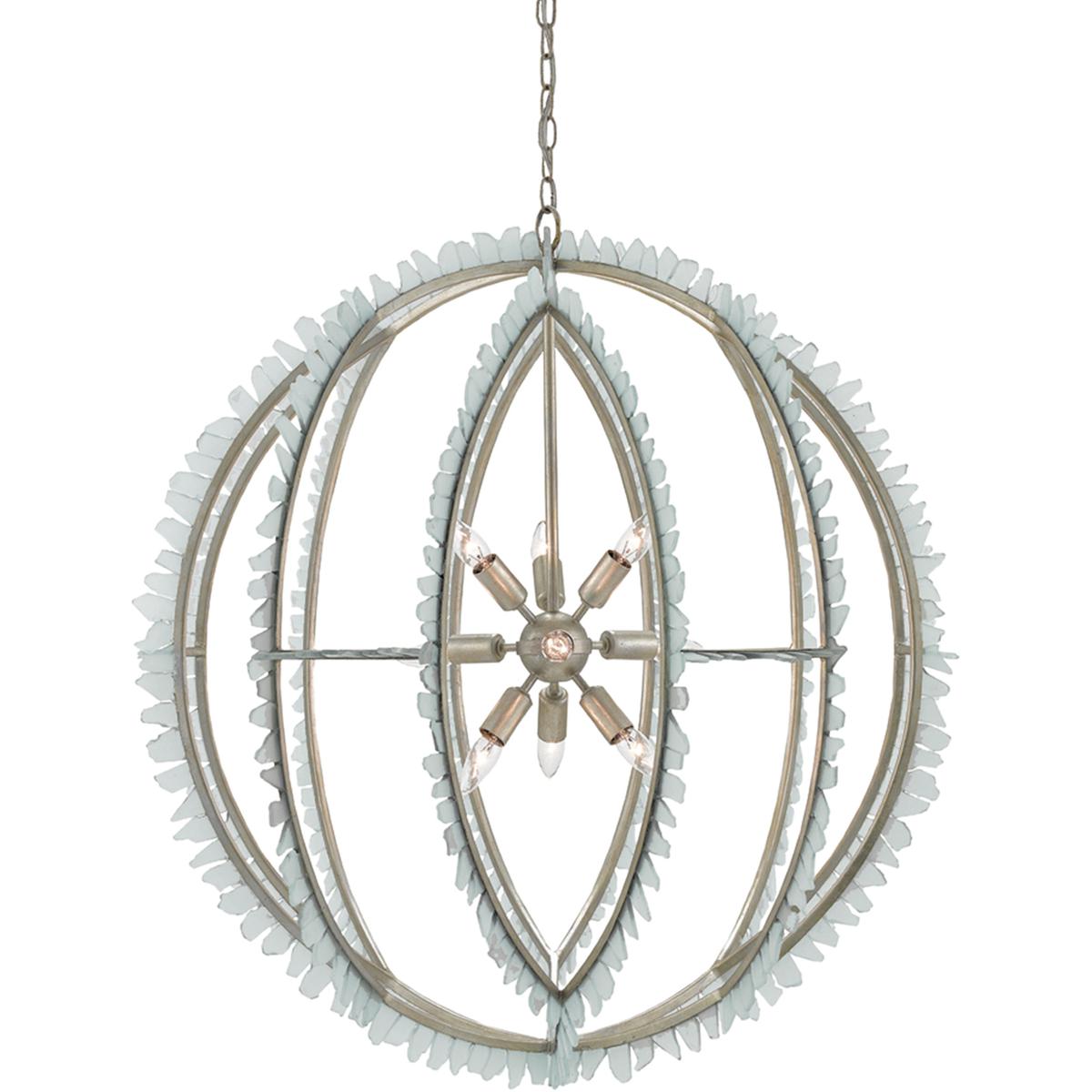 Currey & Company 9000-0210 Saltwater 9 Light 34 inch Seaglass and Contemporary Silver Leaf Chandelier Ceiling Light