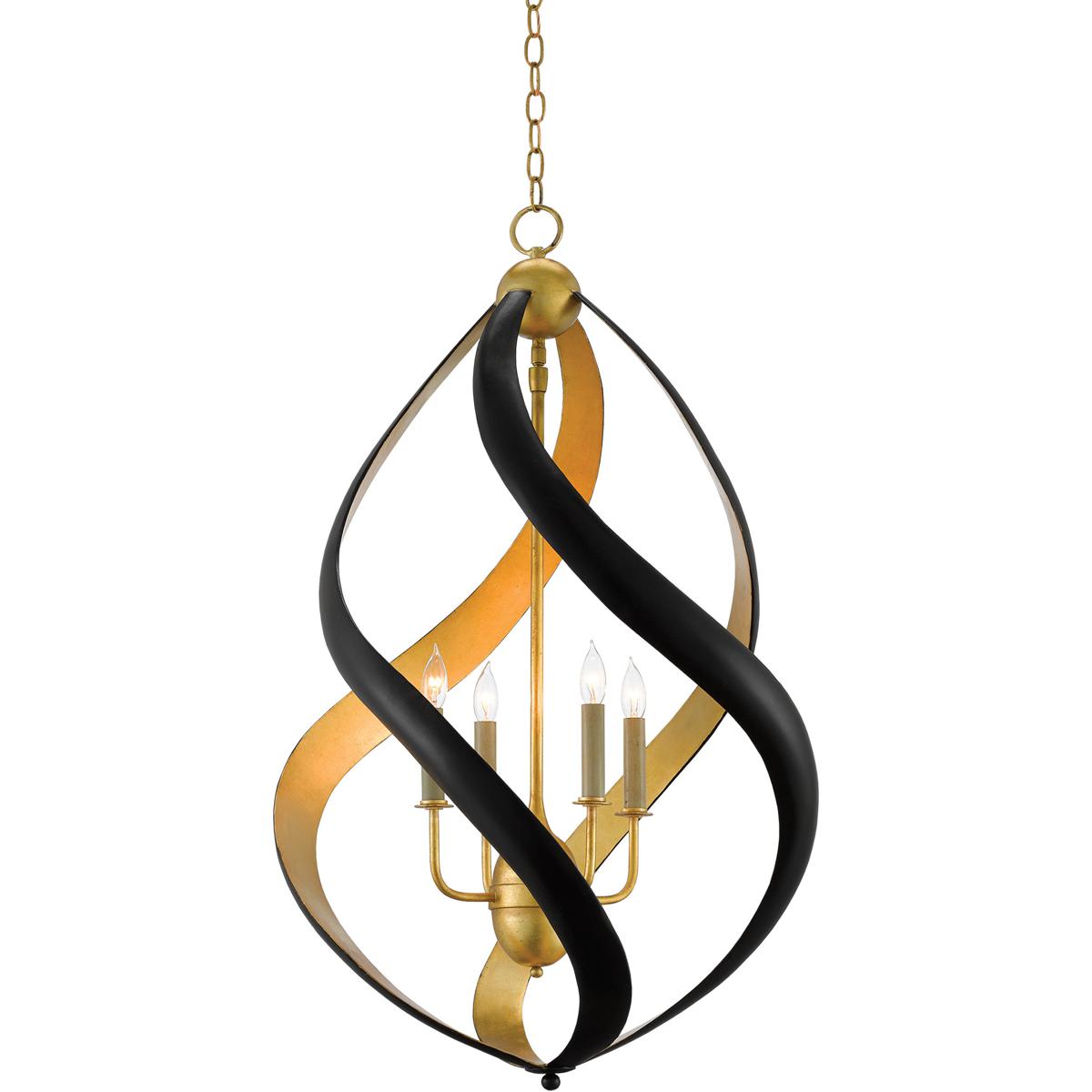 Currey & Company 9000-0321 Trephine 4 Light 22.5 inch Contemporary Gold Leaf and Satin Black Chandelier Ceiling Light