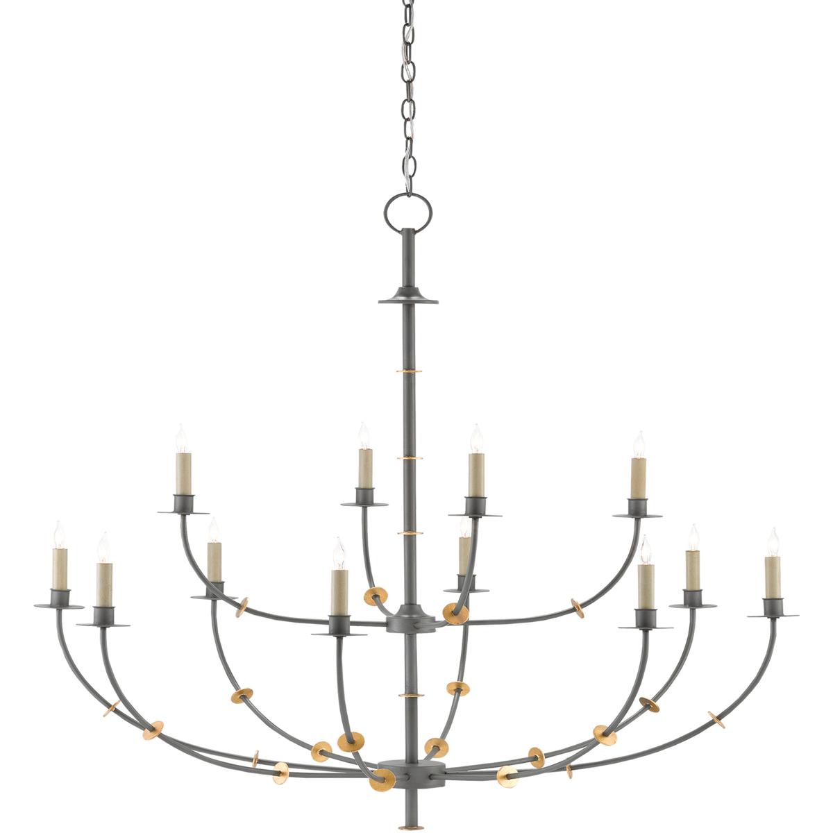 Currey & Company 9000-0331 Balladier 12 Light 45.5 inch Hiroshi Gray and Contemporary Gold Leaf Chandelier Ceiling Light
