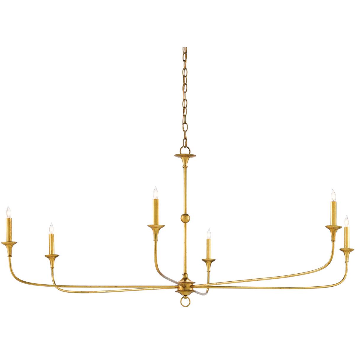 Currey & Company 9000-0370 Nottaway 6 Light 61 inch Contemporary Gold Leaf Chandelier Ceiling Light, Large