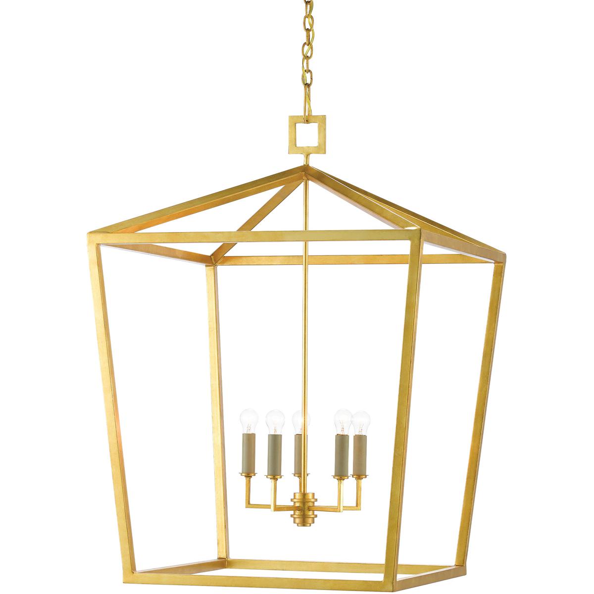 Currey & Company 9000-0404 Denison 5 Light 32 inch Contemporary Gold Leaf Lantern Pendant Ceiling Light, Grande
