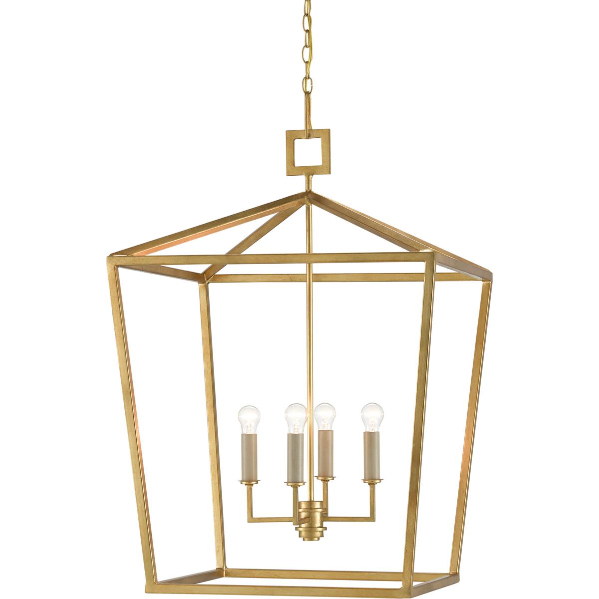 Currey & Company 9000-0405 Denison 4 Light 26 inch Contemporary Gold Leaf Lantern Pendant Ceiling Light, Large