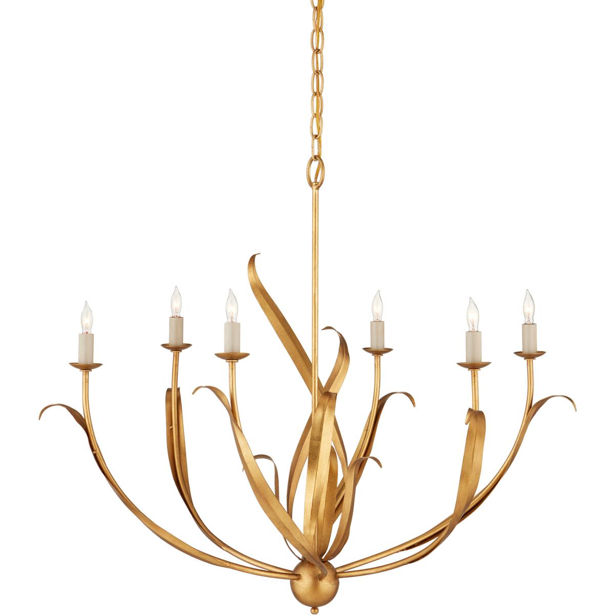 Currey & Company 9000-0444 Menefee 6 Light 32 inch Antique Gold Leaf Chandelier Ceiling Light
