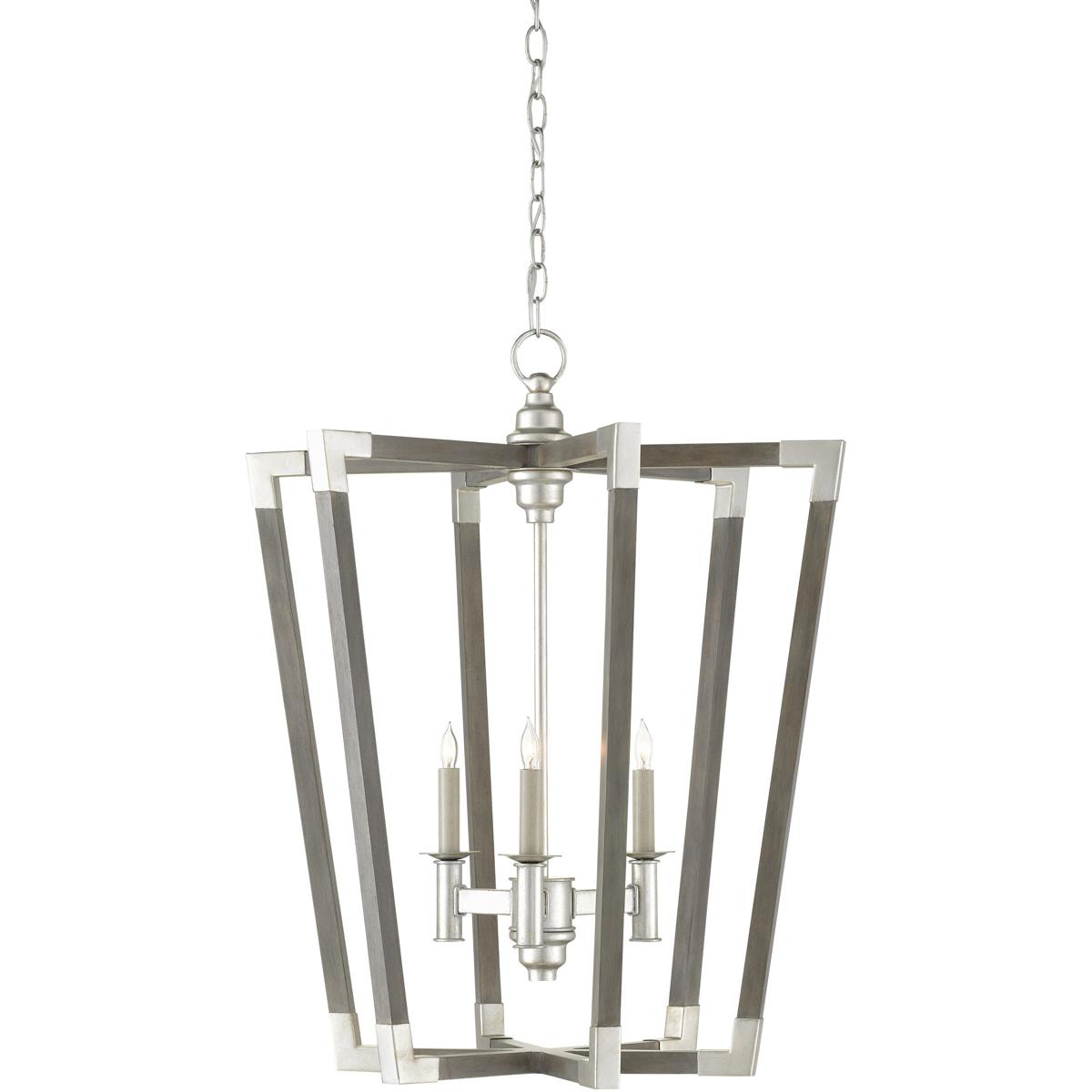 Currey & Company 9000-0605 Bastian 3 Light 23.5 inch Chateau Gray and Contemporary Silver Leaf Chandelier Ceiling Light, Medium
