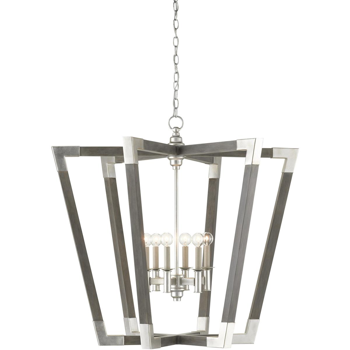 Currey & Company 9000-0606 Bastian 6 Light 37.25 inch Chateau Gray and Contemporary Silver Leaf Chandelier Ceiling Light, Large