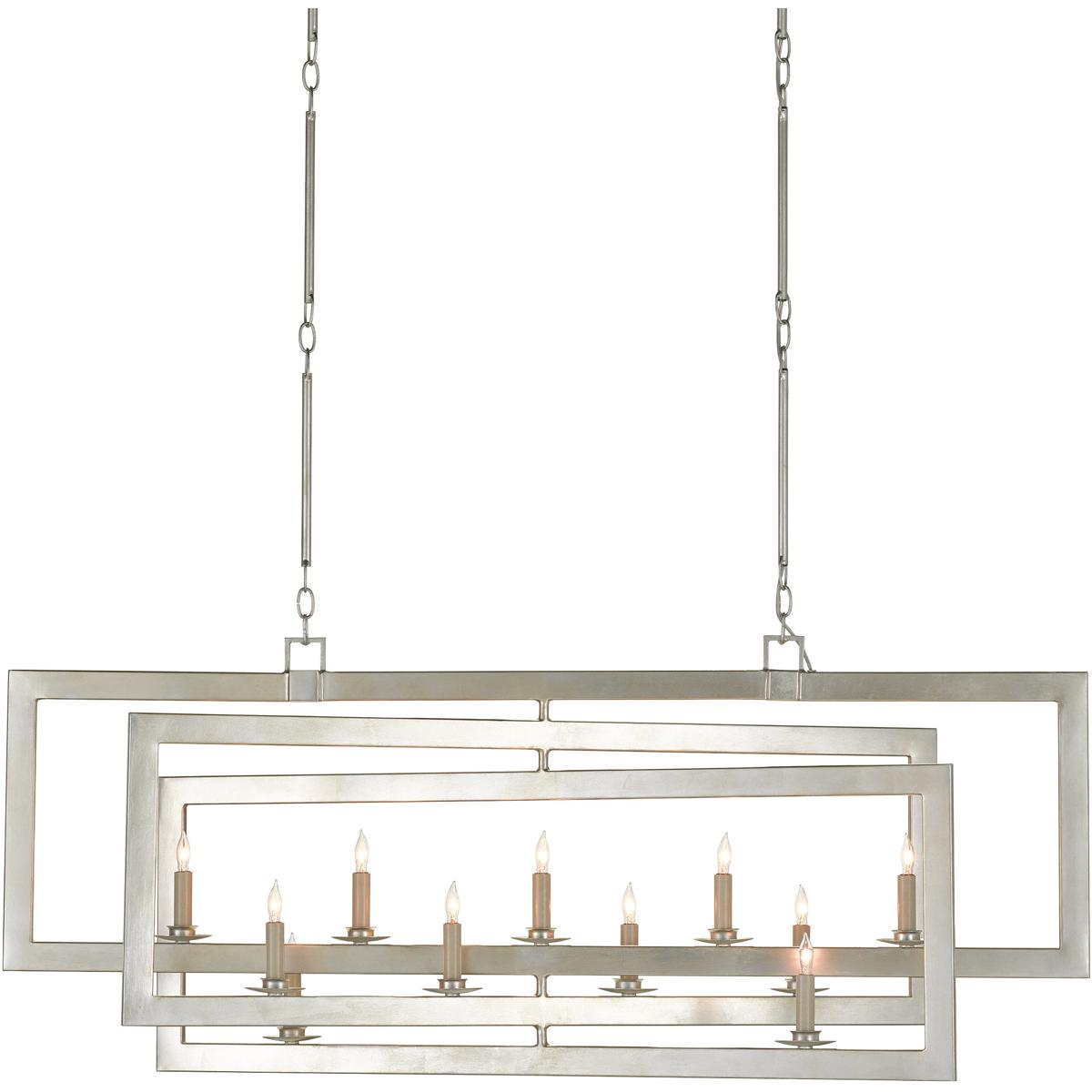 Currey & Company 9000-0634 Middleton 11 Light 54 inch Contemporary Silver Leaf Linear Chandelier Ceiling Light