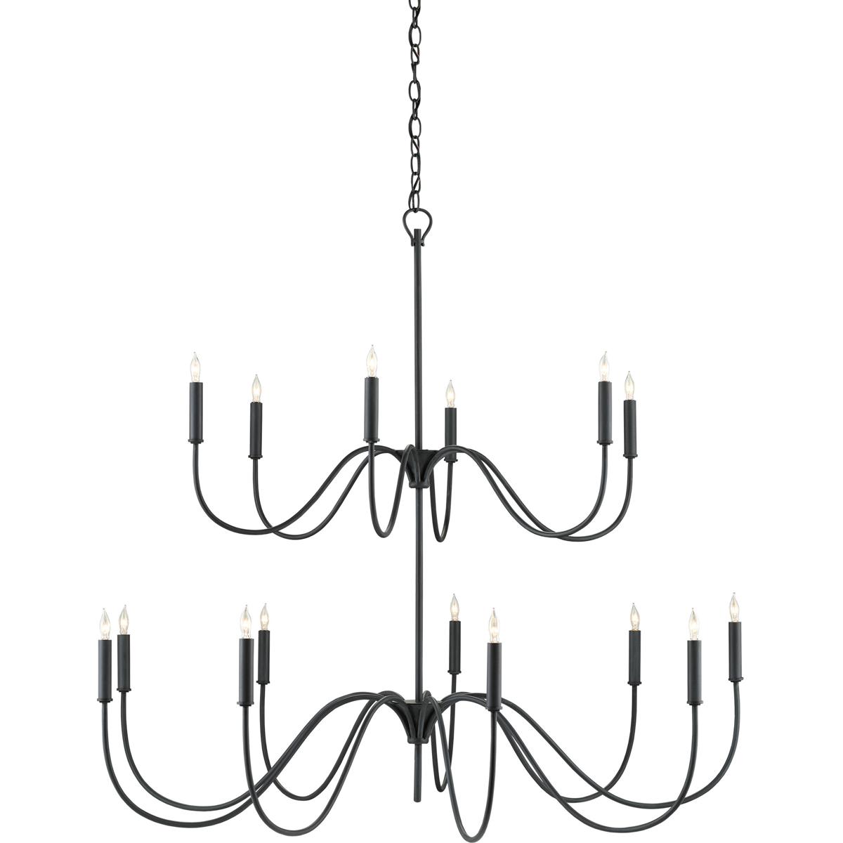 Currey & Company 9000-0654 Tirrell 15 Light 45 inch Antique Black Chandelier Ceiling Light, Medium