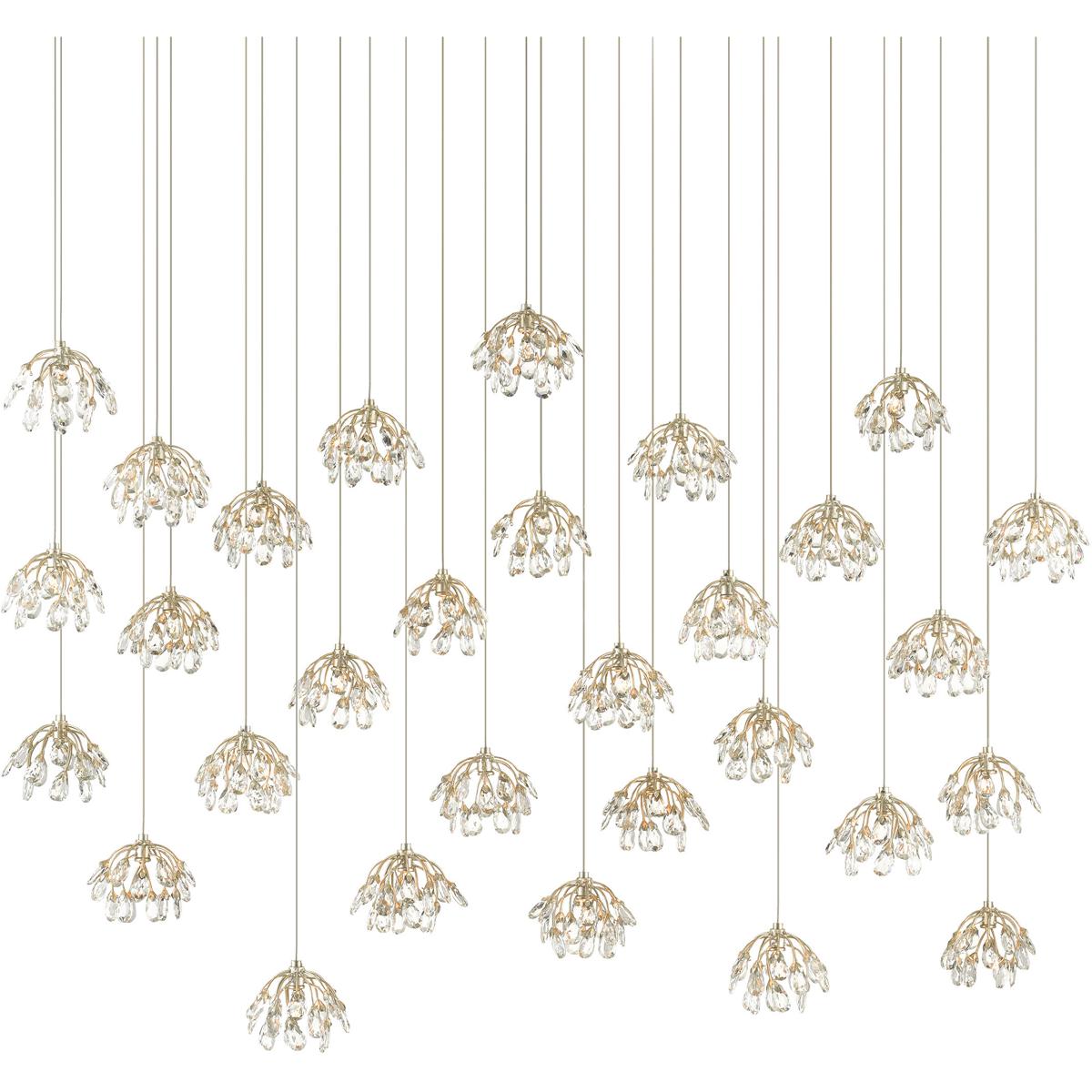 Currey & Company 9000-0672 Crystal Bud 30 Light 56 inch Contemporary Silver Leaf Multi-Drop Pendant Ceiling Light